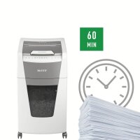 LEITZ IQ Autofeed Small Office 300 Aktenvernichter mit Partikelschnitt P-5, 2 x 15 mm, bis 300 Blatt, weiß