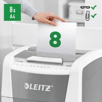 LEITZ IQ Autofeed Small Office 300 Aktenvernichter mit Partikelschnitt P-5, 2 x 15 mm, bis 300 Blatt, weiß