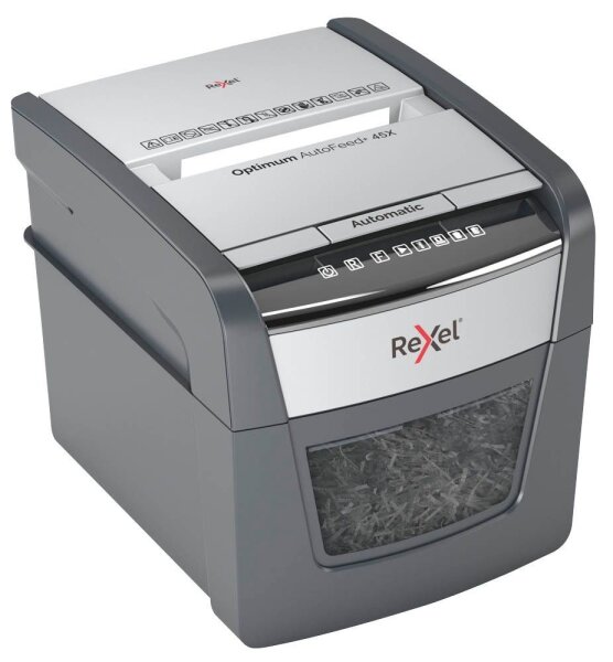 Rexel Optimum AutoFeed+ 45X Aktenvernichter mit Partikelschnitt P-4, 4 x 28 mm, bis 45 Blatt, schwarz