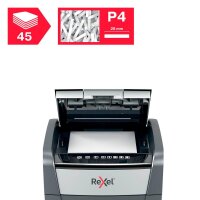 Rexel Optimum AutoFeed+ 45X Aktenvernichter mit Partikelschnitt P-4, 4 x 28 mm, bis 45 Blatt, schwarz