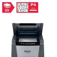 Rexel Optimum AutoFeed+ 50X Aktenvernichter mit Partikelschnitt P-4, 4 x 28 mm, bis 50 Blatt, schwarz