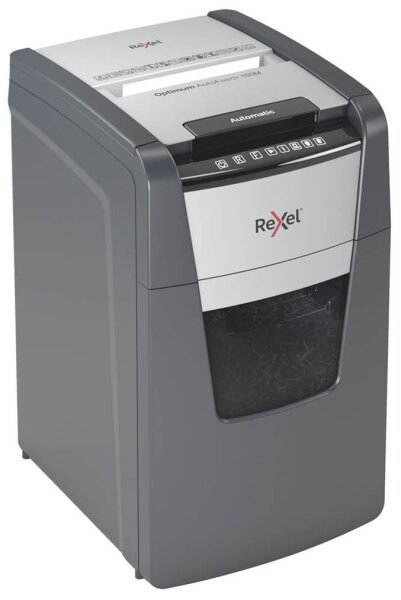 Rexel Optimum AutoFeed+ 150M Aktenvernichter mit Partikelschnitt P-5, 2 x 15 mm, bis 150 Blatt, schwarz