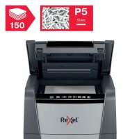 Rexel Optimum AutoFeed+ 150M Aktenvernichter mit Partikelschnitt P-5, 2 x 15 mm, bis 150 Blatt, schwarz