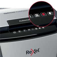 Rexel Optimum AutoFeed+ 300M Aktenvernichter mit Partikelschnitt P-5, 2 x 15 mm, bis 300 Blatt, schwarz