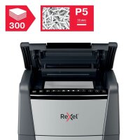 Rexel Optimum AutoFeed+ 300M Aktenvernichter mit Partikelschnitt P-5, 2 x 15 mm, bis 300 Blatt, schwarz