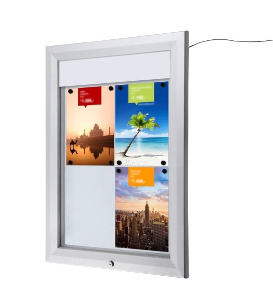 Showdown® Displays Schaukasten T LED silber 4x DIN A4 58,5 x 4,7 x 86,0 cm, 1 St.