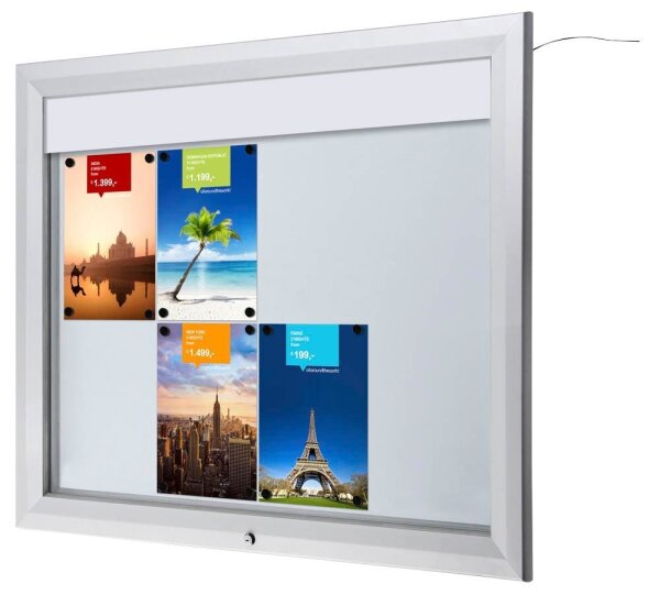 Showdown® Displays Schaukasten T LED silber 8x DIN A4 102,5 x 4,7 x 86,0 cm, 1 St.