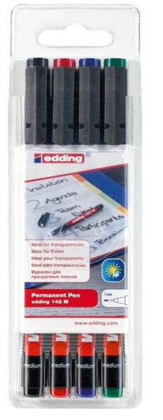 edding 142 Folienstifte-Set farbsortiert permanent, 4 St.