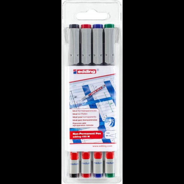 edding 152 Folienstifte-Set farbsortiert non-permanent, 4 St.