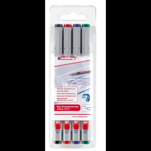 edding 150 Folienstifte-Set farbsortiert non-permanent, 4 St.