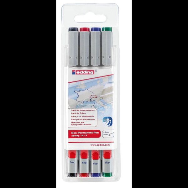 edding 151 Folienstifte-Set farbsortiert non-permanent, 4 St.