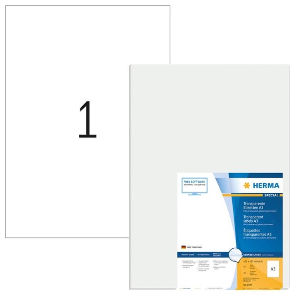 HERMA Folienetiketten 8694 transparent 297,0 x 420,0 mm, 50 Blatt