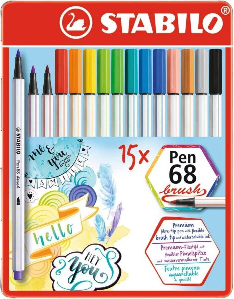 STABILO Pen 68 brush Brush-Pens farbsortiert, 15 St.