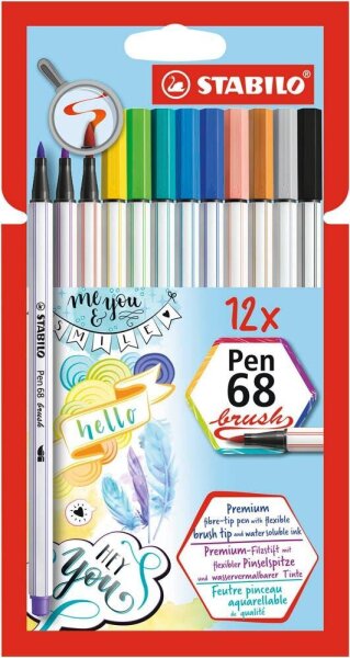 STABILO Pen 68 brush Brush-Pens farbsortiert, 12 St.