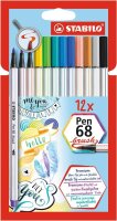 STABILO Pen 68 brush Brush-Pens farbsortiert, 12 St.