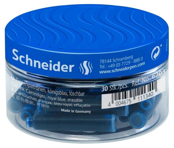 Schneider Tintenpatronen für Füller blau, 30 St.