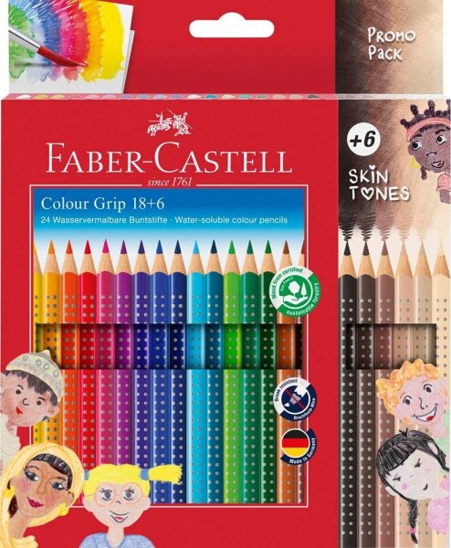 FABER-CASTELL Colour Grip Skin Tones Buntstifte farbsortiert, 24 St.