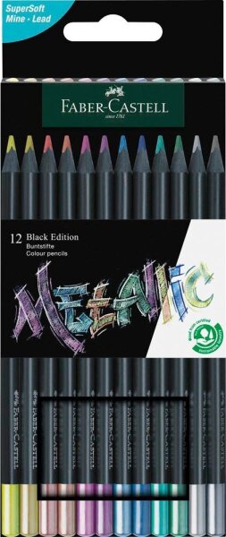 FABER-CASTELL Black Edition Metallic Buntstifte farbsortiert, 12 St.