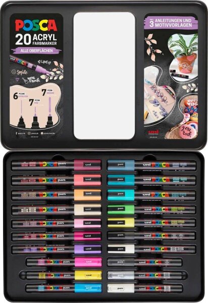 uni-ball POSCA Marker Metalletui DIY Acrylstift farbsortiert, 20 St.  ( 186829 )
