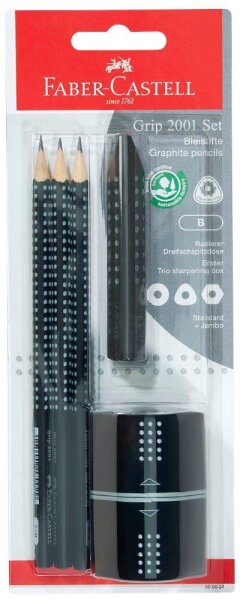 FABER-CASTELL GRIP 2001 Bleistift-Set B schwarz, 1 Set