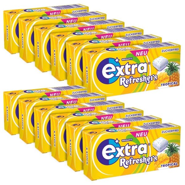 extra® Refreshers TROPICAL Kaugummis 12x 8 Dragees, 12 St.