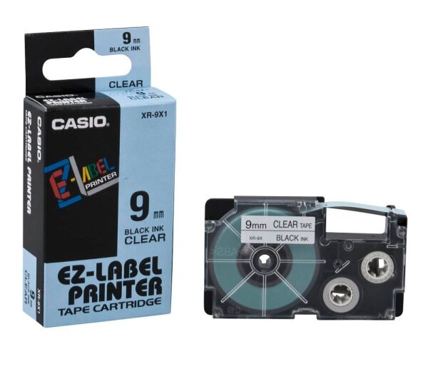 CASIO Schriftband XR-9X XR-9X1, 9 mm, schwarz auf transparent, 1 St.