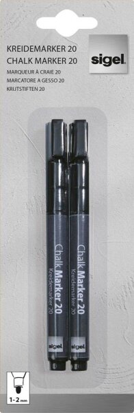 SIGEL 20 Kreidemarker schwarz 1,0 - 2,0 mm, 2 St.