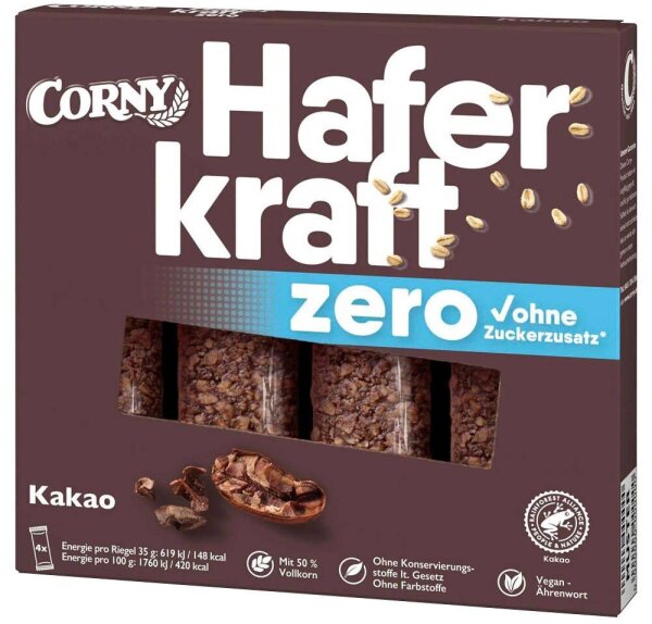 CORNY Haferkraft zero Kakao Müsliriegel 4 Riegel, 4 St.