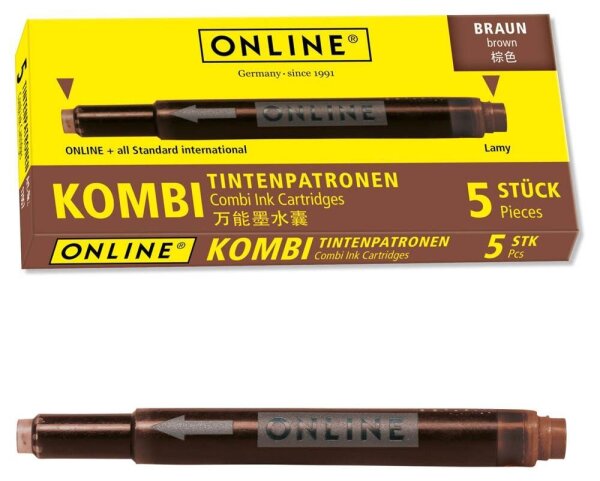 ONLINE® Tintenpatronen für Füller 17057/12 braun, 5 St.