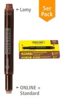 ONLINE® Tintenpatronen für Füller 17057/12 braun, 5 St.