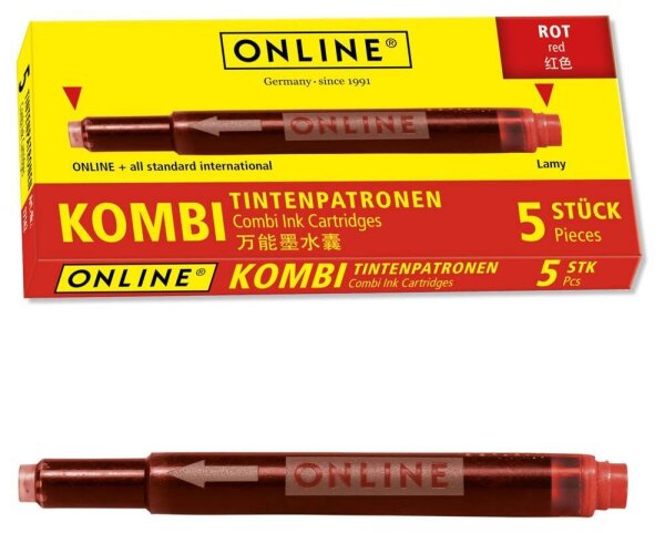 ONLINE® Tintenpatronen für Füller 17307/12 rot, 5 St.