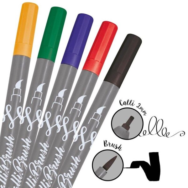 ONLINE® Calli.Brush Double Classic Brush-Pens farbsortiert, 5 St.  ( 19077 )