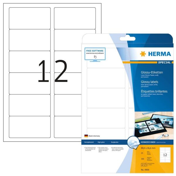 HERMA Etiketten 4906 weiß 88,9 x 46,6 mm, 25 Blatt