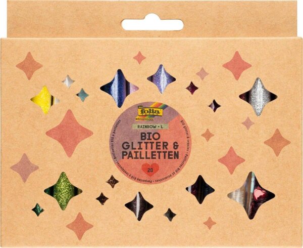folia Bio Glitter & Pailletten-Set Rainbow L Glitzer farbsortiert, 1 Pack