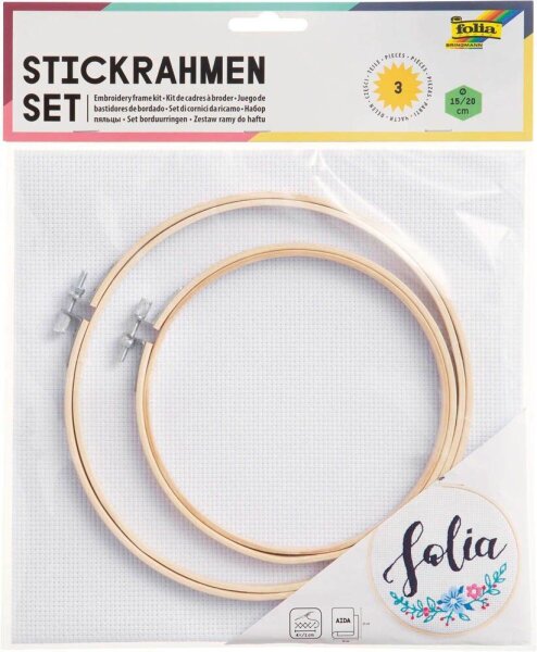 folia Stickbild mit Stickrahmen natur