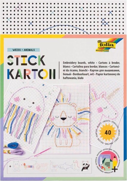 folia Stickbild Stickkarton Animal weiß