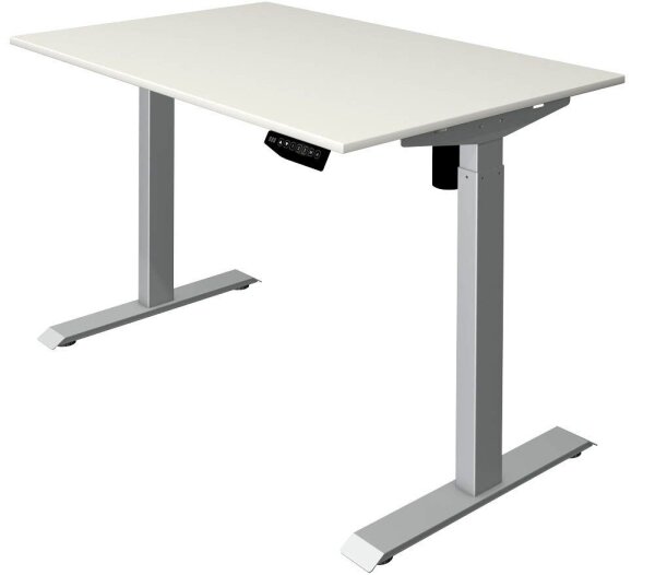 Kerkmann Move 1 elektrisch höhenverstellbarer Schreibtisch weiß rechteckig, T-Fuß-Gestell silber 120,0 x 80,0 cm