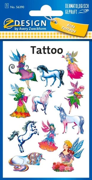 AVERY Zweckform Klebetattoo 56390 Elfen, Einhörner, 11 Etiketten