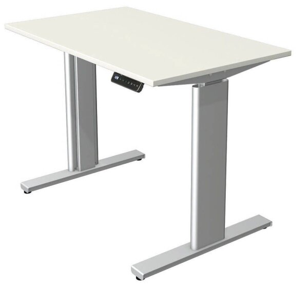 Kerkmann Move 3 tube elektrisch höhenverstellbarer Schreibtisch weiß rechteckig, T-Fuß-Gestell silber 100,0 x 60,0 cm