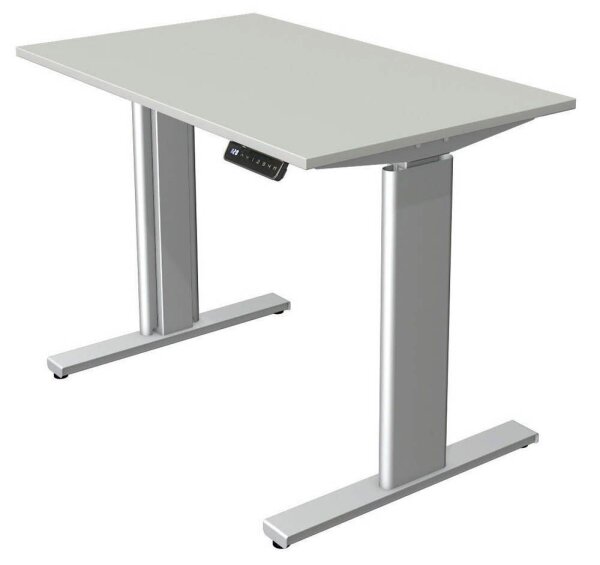 Kerkmann Move 3 tube elektrisch höhenverstellbarer Schreibtisch lichtgrau rechteckig, T-Fuß-Gestell silber 100,0 x 60,0 cm