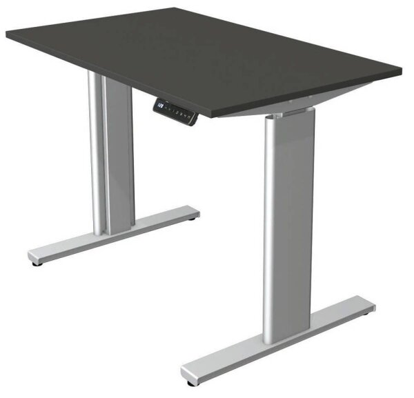 Kerkmann Move 3 tube elektrisch höhenverstellbarer Schreibtisch anthrazit rechteckig, T-Fuß-Gestell silber 100,0 x 60,0 cm