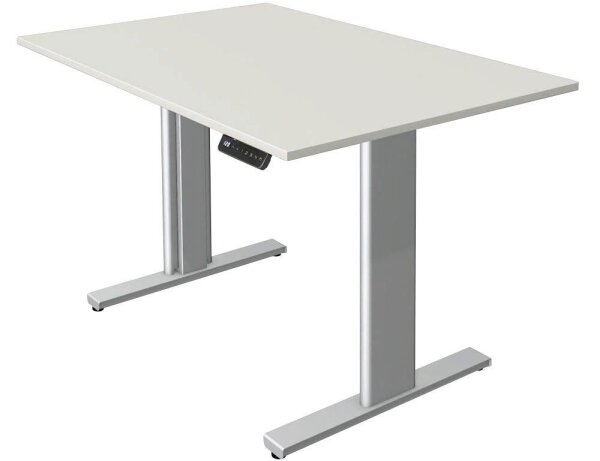 Kerkmann Move 3 tube elektrisch höhenverstellbarer Schreibtisch weiß rechteckig, T-Fuß-Gestell silber 120,0 x 80,0 cm