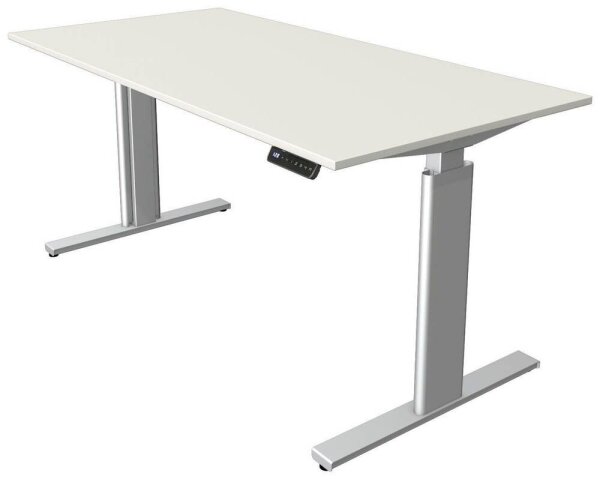 Kerkmann Move 3 tube elektrisch höhenverstellbarer Schreibtisch weiß rechteckig, T-Fuß-Gestell silber 160,0 x 80,0 cm