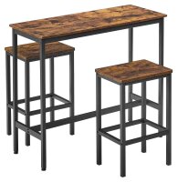 VASAGLE Bartisch-Set, schwarz Holz, Metall, 3-teilig