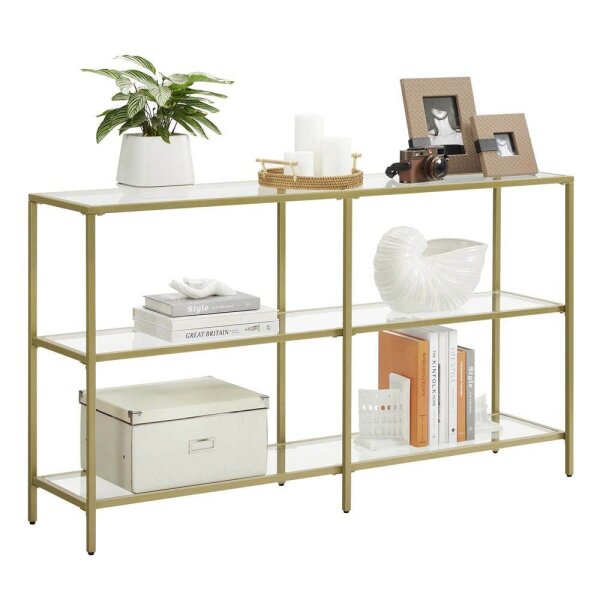 VASAGLE Konsolentisch rechteckig Glas gold 130,0 x 30,0 x 73,3 cm, 1 St.