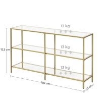 VASAGLE Konsolentisch rechteckig Glas gold 130,0 x 30,0 x 73,3 cm, 1 St.
