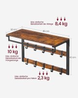 VASAGLE Wandgarderobe braun Holz 10 Haken 65,0 x 42,0 cm, 1 St.