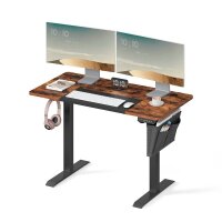SONGMICS elektrisch höhenverstellbarer Schreibtisch braun rechteckig, C-Fuß-Gestell schwarz 120,0 x 60,0 cm