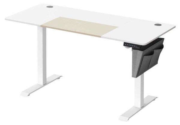 SONGMICS elektrisch höhenverstellbarer Schreibtisch weiß rechteckig, C-Fuß-Gestell weiß 140,0 x 60,0 cm