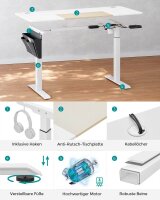 SONGMICS elektrisch höhenverstellbarer Schreibtisch weiß rechteckig, C-Fuß-Gestell weiß 140,0 x 60,0 cm